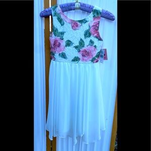 *BEAUTIFUL GIRLS SLEEVELESS LACE, SEQUINED, AND CHIFFON DRESS with ATTACHED SLIP